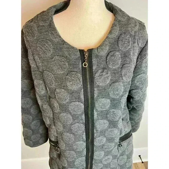 Yushi Polka Dot Art To Wear Full Zip Jacket Gray Pockets Women's Coat Large - Picture 2 of 12
